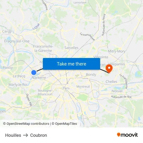 Houilles to Coubron map