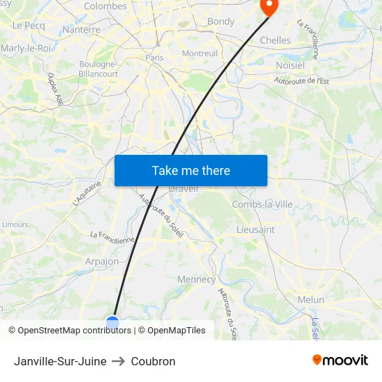Janville-Sur-Juine to Coubron map