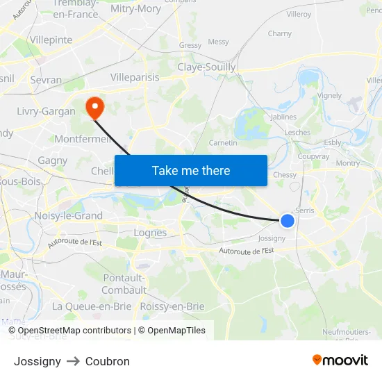 Jossigny to Coubron map