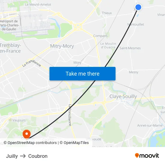 Juilly to Coubron map