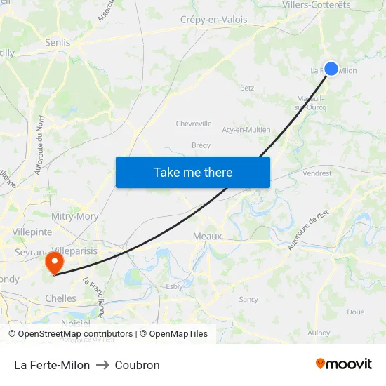 La Ferte-Milon to Coubron map