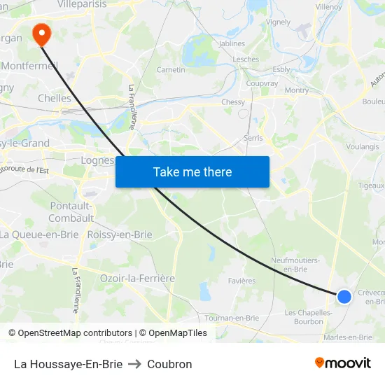 La Houssaye-En-Brie to Coubron map