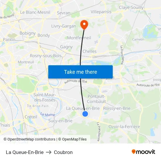 La Queue-En-Brie to Coubron map