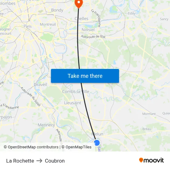 La Rochette to Coubron map
