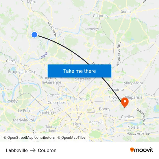 Labbeville to Coubron map