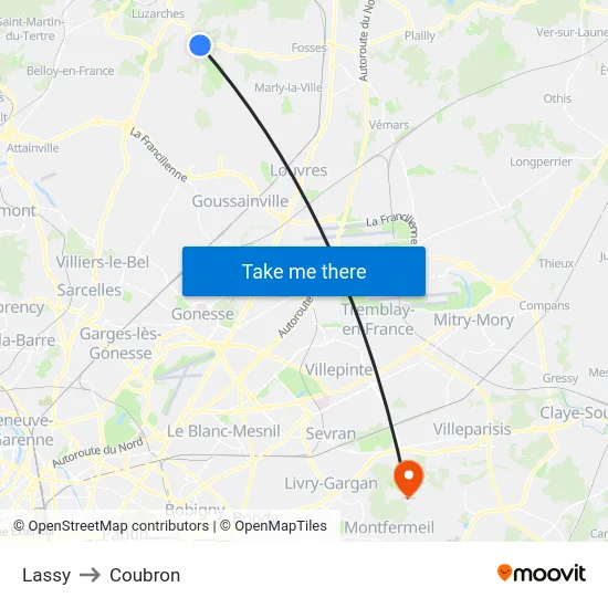 Lassy to Coubron map