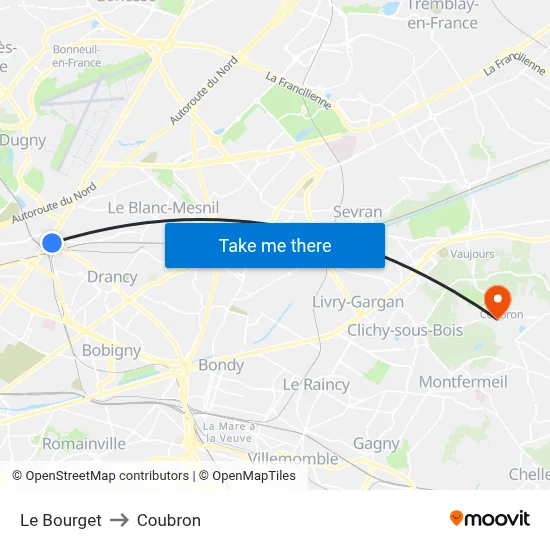 Le Bourget to Coubron map