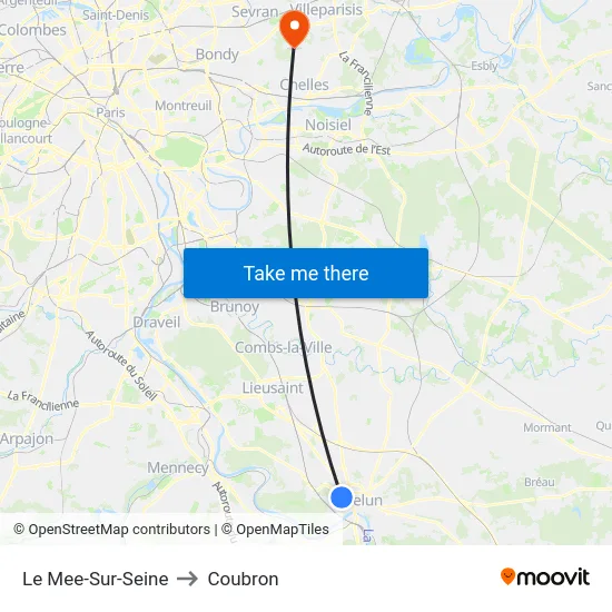 Le Mee-Sur-Seine to Coubron map
