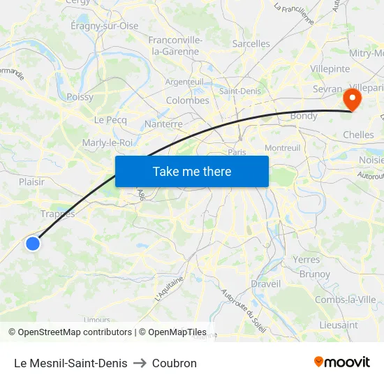 Le Mesnil-Saint-Denis to Coubron map
