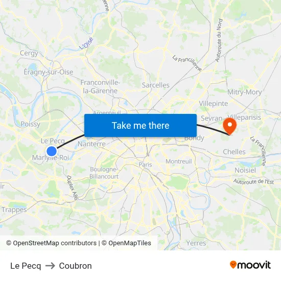 Le Pecq to Coubron map