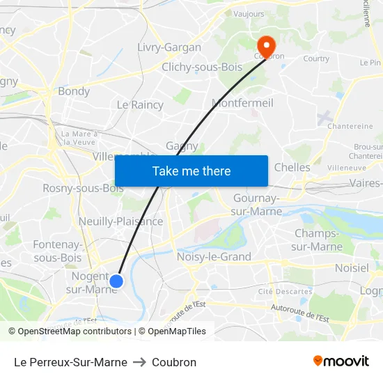 Le Perreux-Sur-Marne to Coubron map