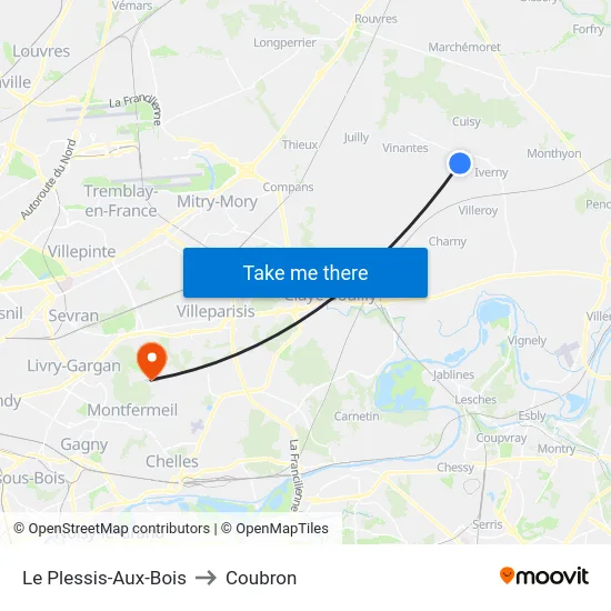 Le Plessis-Aux-Bois to Coubron map