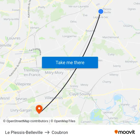 Le Plessis-Belleville to Coubron map