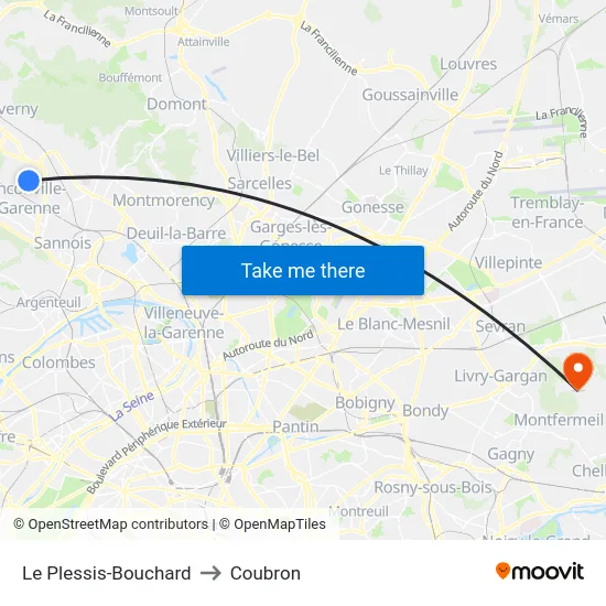 Le Plessis-Bouchard to Coubron map