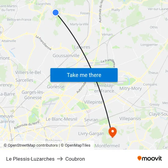 Le Plessis-Luzarches to Coubron map