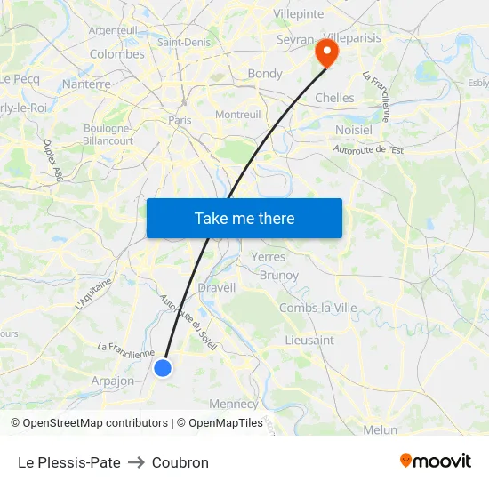 Le Plessis-Pate to Coubron map