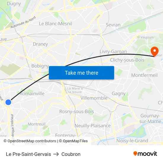 Le Pre-Saint-Gervais to Coubron map