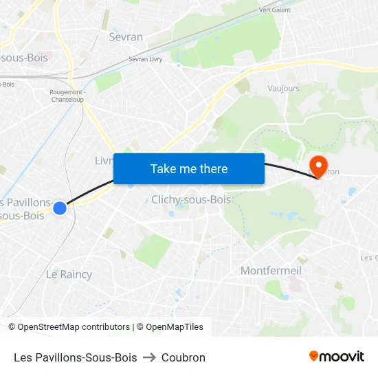 Les Pavillons-Sous-Bois to Coubron map