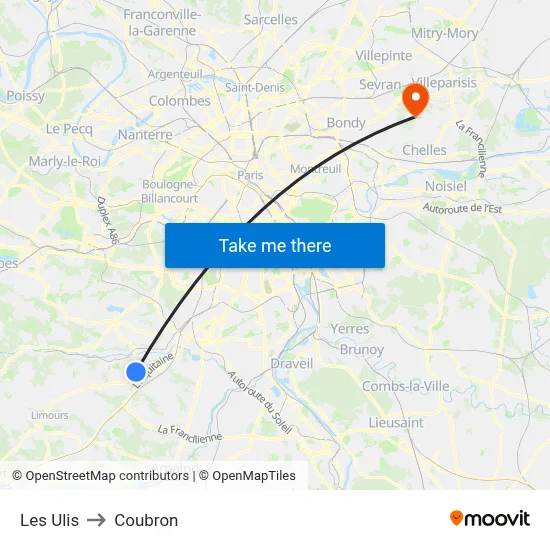 Les Ulis to Coubron map
