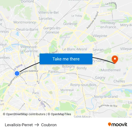 Levallois-Perret to Coubron map