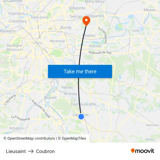 Lieusaint to Coubron map