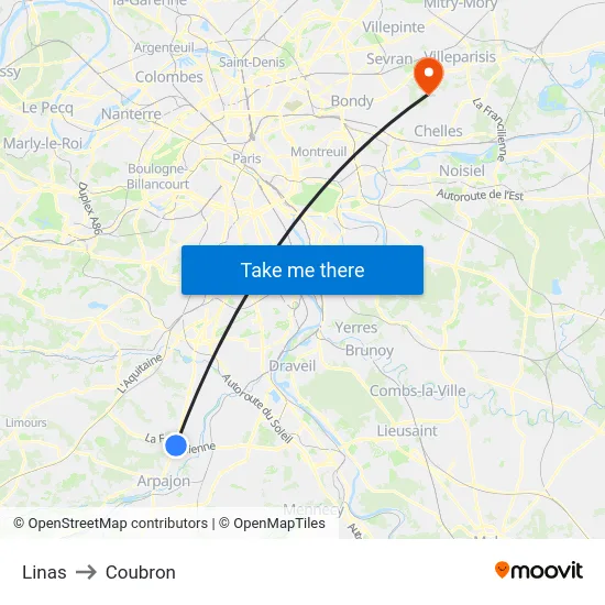 Linas to Coubron map