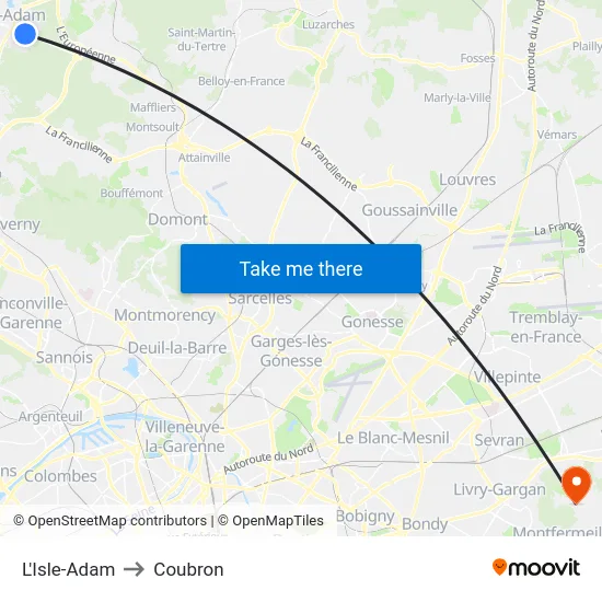L'Isle-Adam to Coubron map