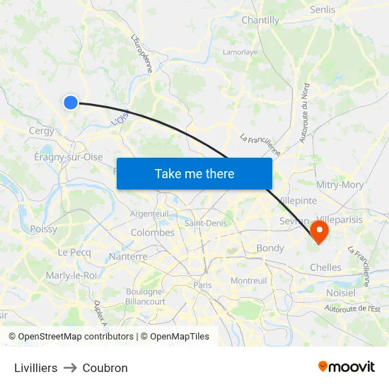 Livilliers to Coubron map
