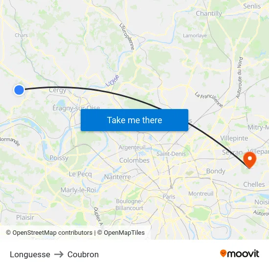 Longuesse to Coubron map