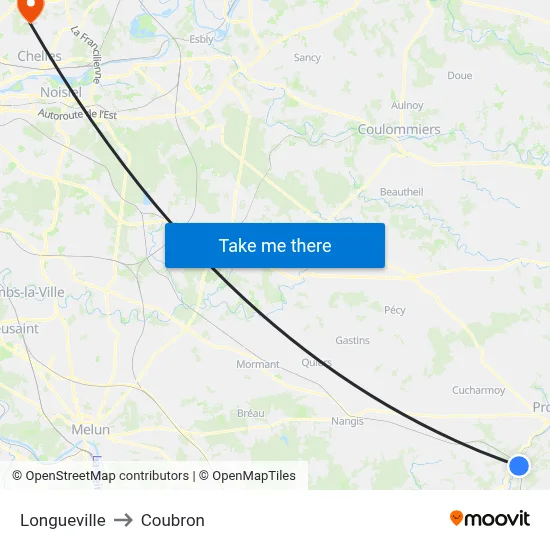 Longueville to Coubron map