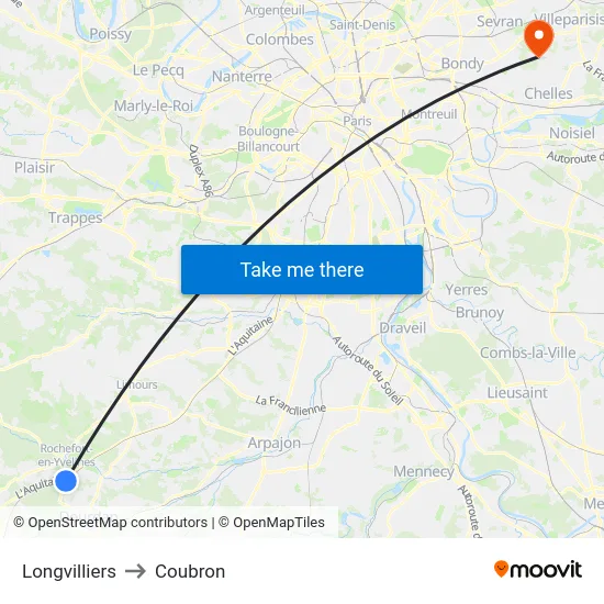 Longvilliers to Coubron map