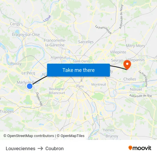 Louveciennes to Coubron map