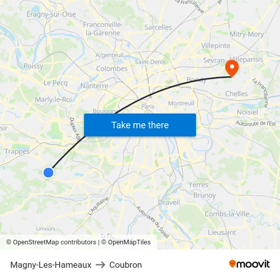 Magny-Les-Hameaux to Coubron map