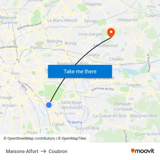 Maisons-Alfort to Coubron map