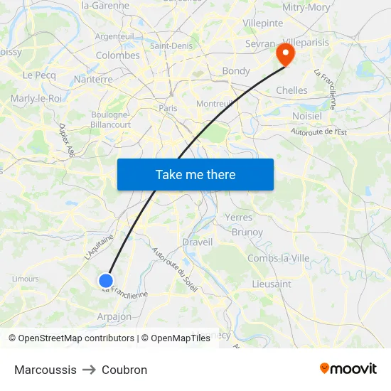 Marcoussis to Coubron map