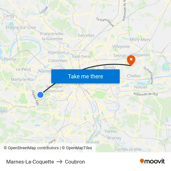 Marnes-La-Coquette to Coubron map