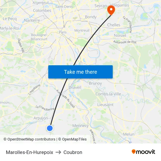 Marolles-En-Hurepoix to Coubron map