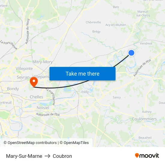 Mary-Sur-Marne to Coubron map