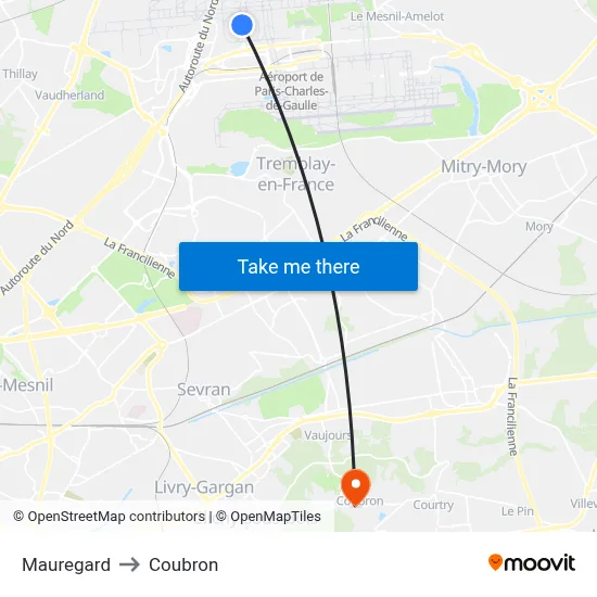 Mauregard to Coubron map
