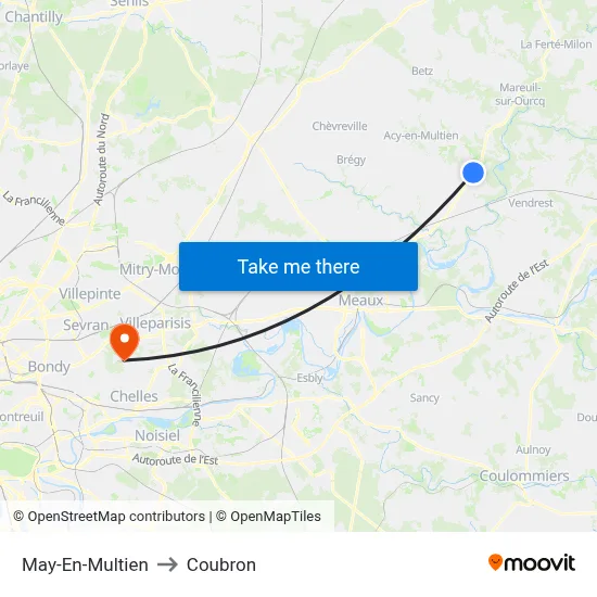 May-En-Multien to Coubron map
