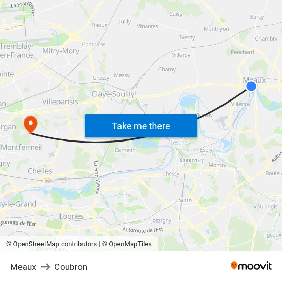 Meaux to Coubron map