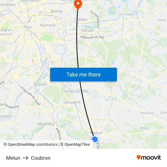 Melun to Coubron map