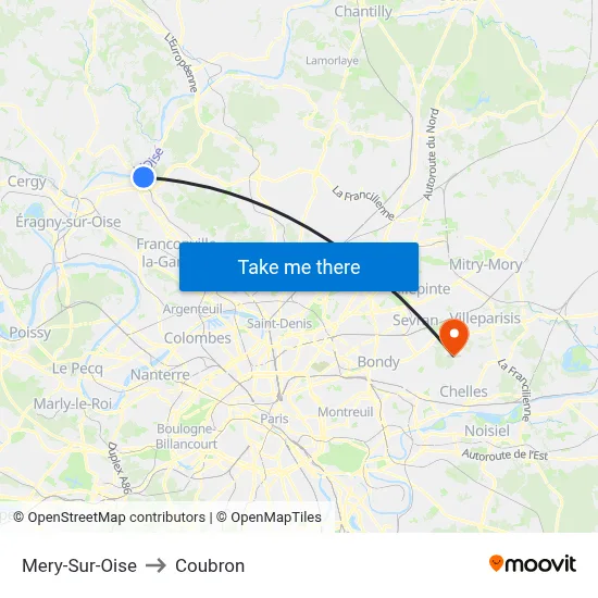 Mery-Sur-Oise to Coubron map