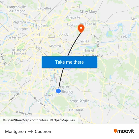 Montgeron to Coubron map