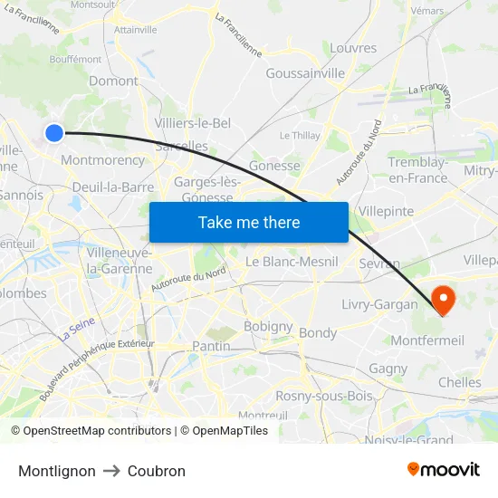 Montlignon to Coubron map