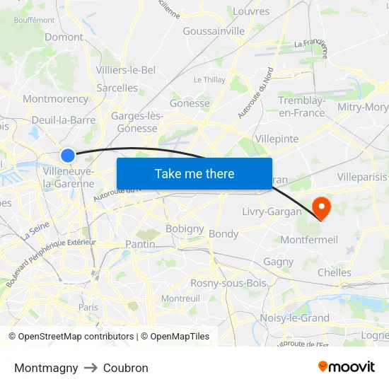 Montmagny to Coubron map