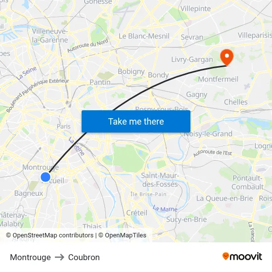 Montrouge to Coubron map