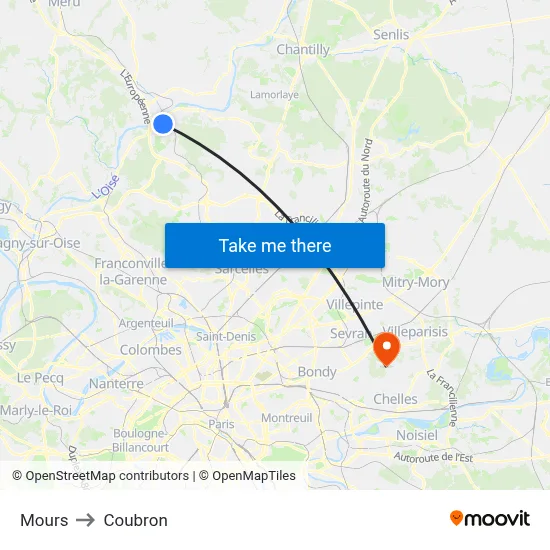 Mours to Coubron map