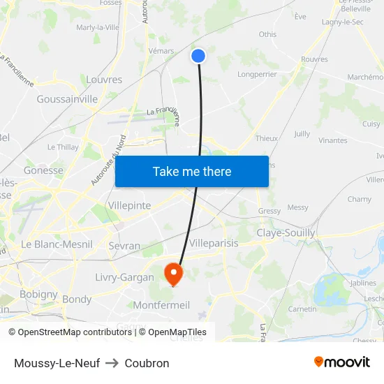 Moussy-Le-Neuf to Coubron map