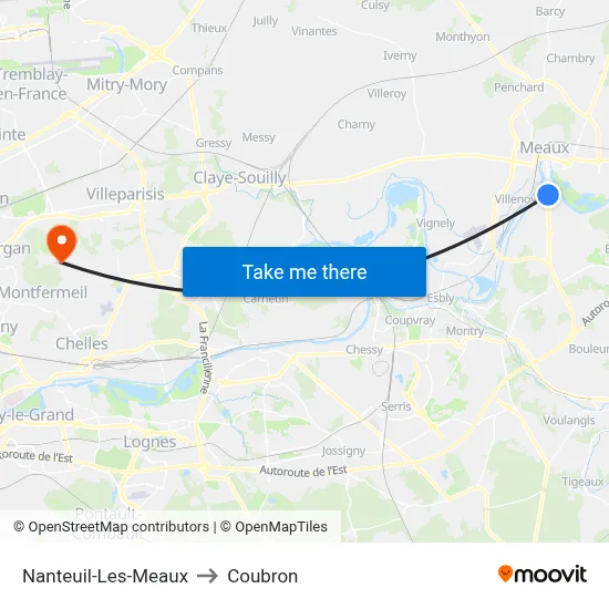 Nanteuil-Les-Meaux to Coubron map
